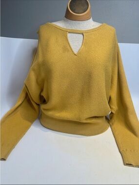 Express Mustard V-Neck Keyhole Pullover Sweater